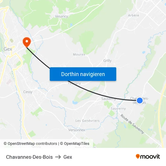 Chavannes-Des-Bois to Gex map