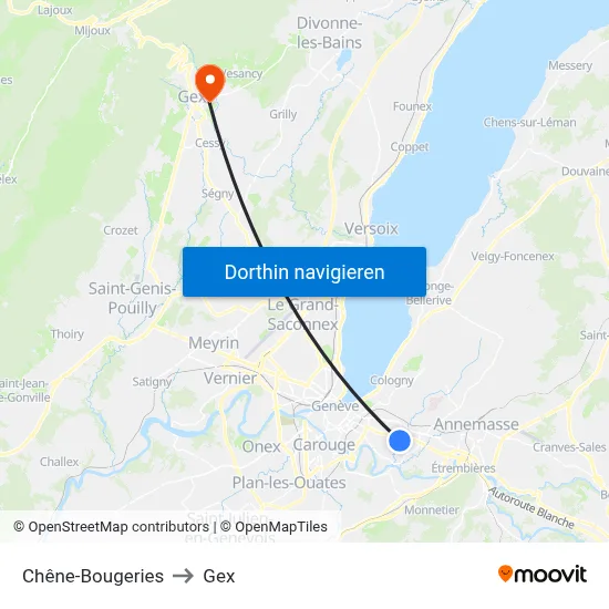 Chêne-Bougeries to Gex map