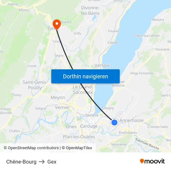 Chêne-Bourg to Gex map