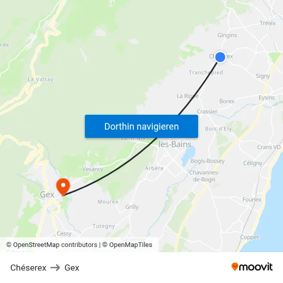 Chéserex to Gex map