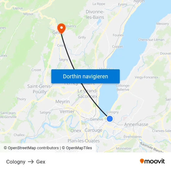 Cologny to Gex map
