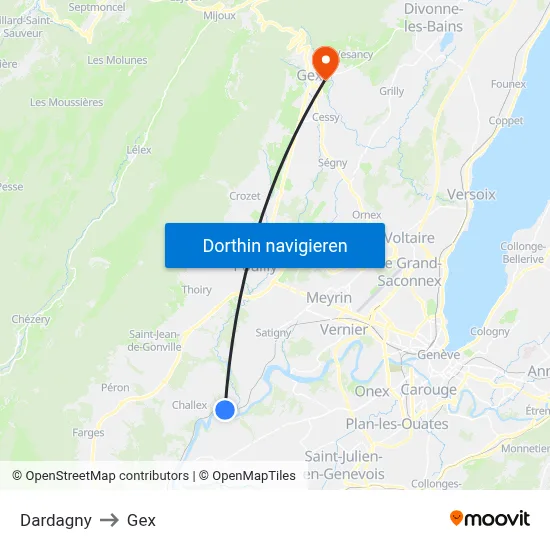 Dardagny to Gex map