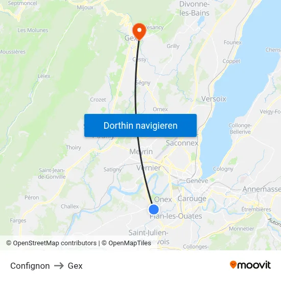Confignon to Gex map