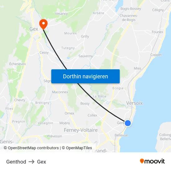 Genthod to Gex map