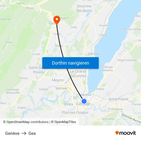 Genève to Gex map