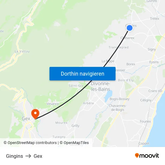 Gingins to Gex map