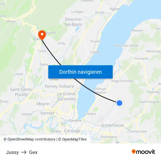 Jussy to Gex map