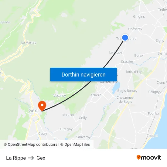 La Rippe to Gex map