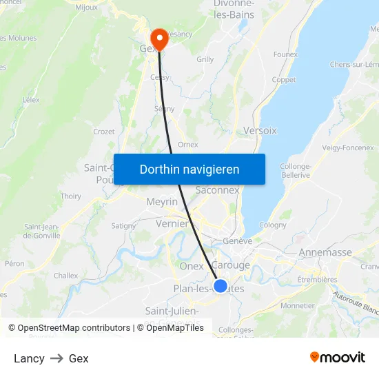 Lancy to Gex map
