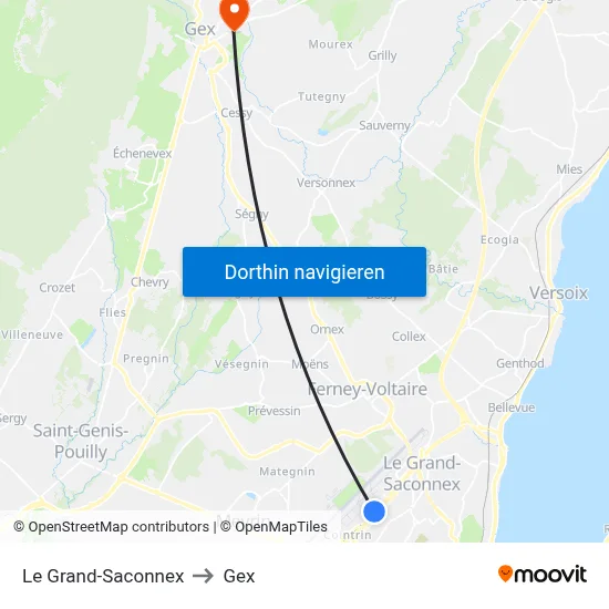 Le Grand-Saconnex to Gex map