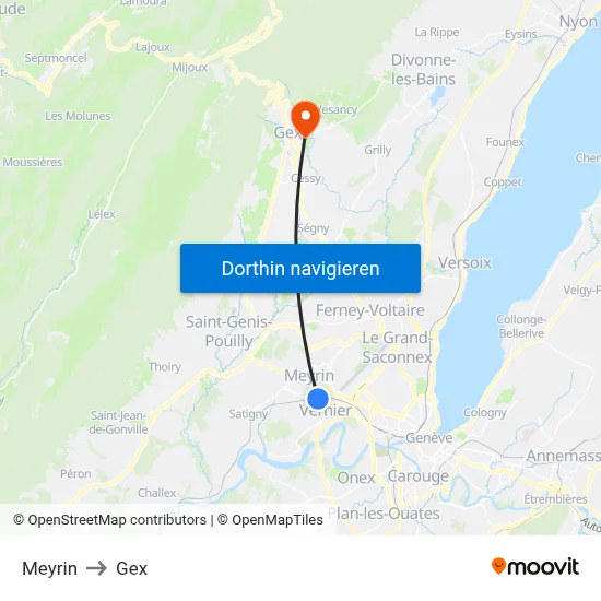 Meyrin to Gex map