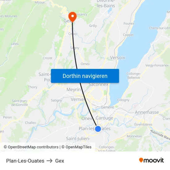 Plan-Les-Ouates to Gex map