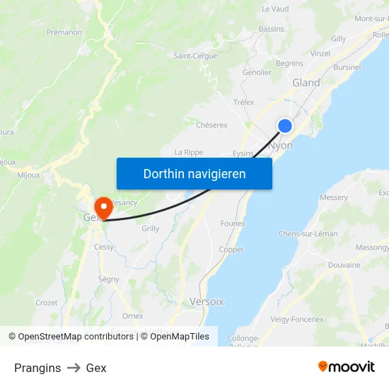 Prangins to Gex map