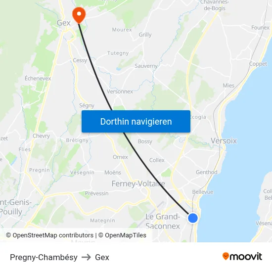 Pregny-Chambésy to Gex map