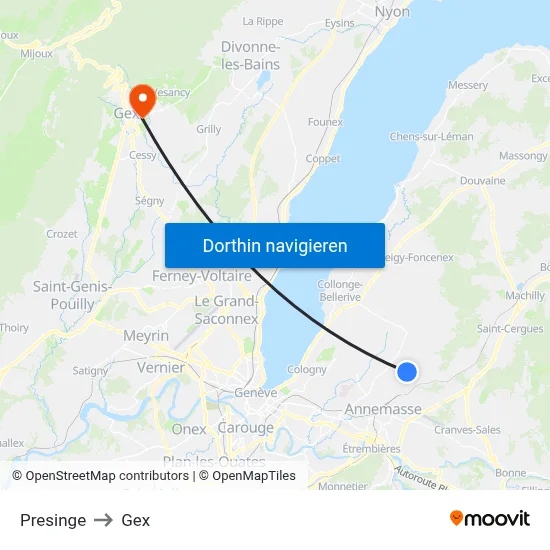 Presinge to Gex map
