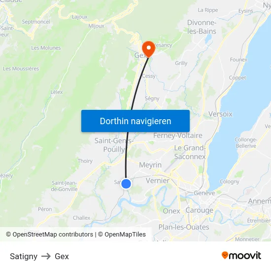 Satigny to Gex map