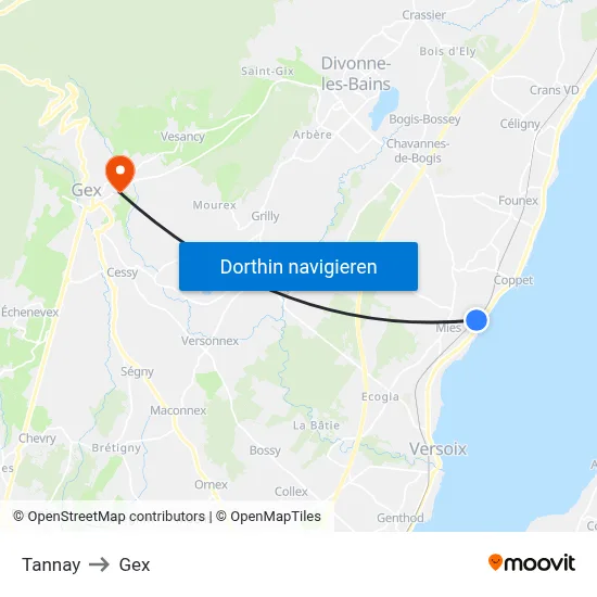 Tannay to Gex map