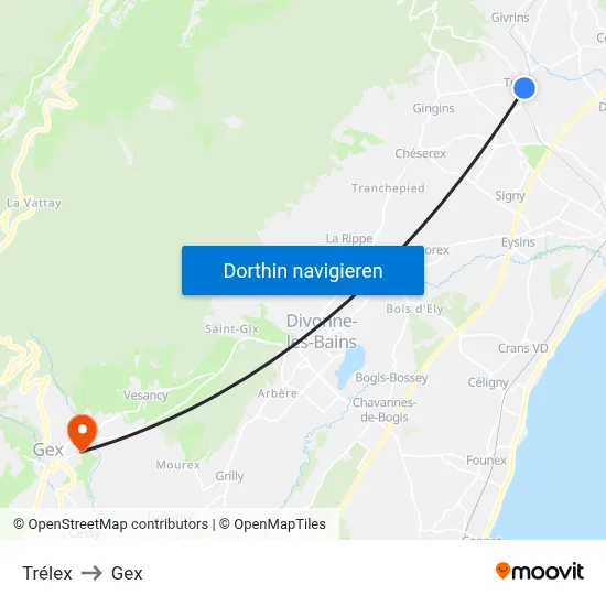 Trélex to Gex map