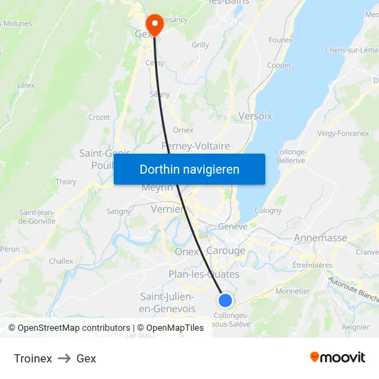 Troinex to Gex map