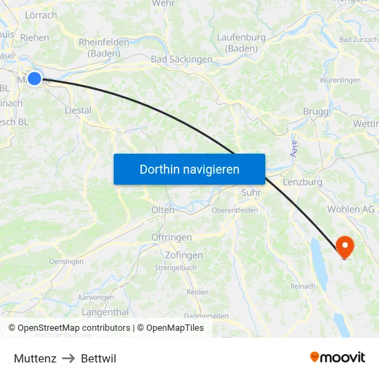 Muttenz to Bettwil map