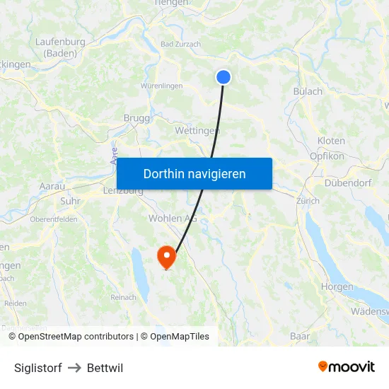 Siglistorf to Bettwil map