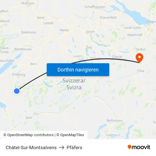 Châtel-Sur-Montsalvens to Pfäfers map