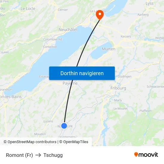 Romont (Fr) to Tschugg map