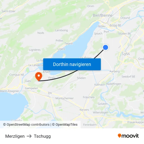 Merzligen to Tschugg map