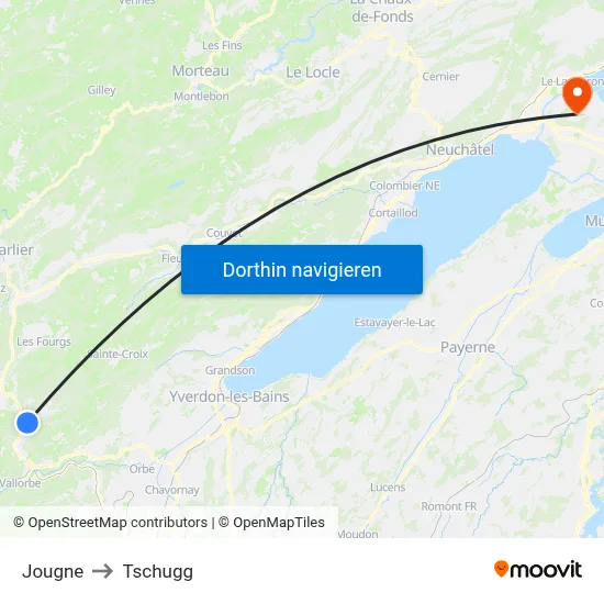 Jougne to Tschugg map