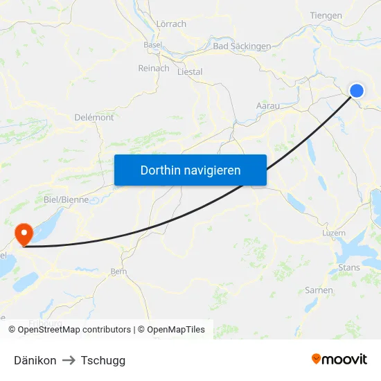 Dänikon to Tschugg map