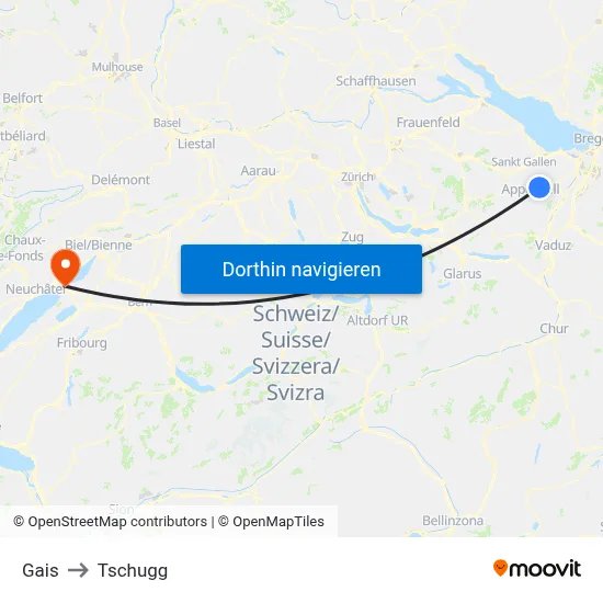 Gais to Tschugg map
