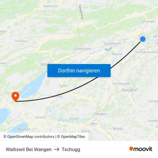 Walliswil Bei Wangen to Tschugg map