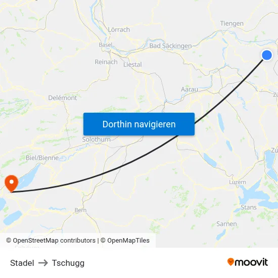 Stadel to Tschugg map