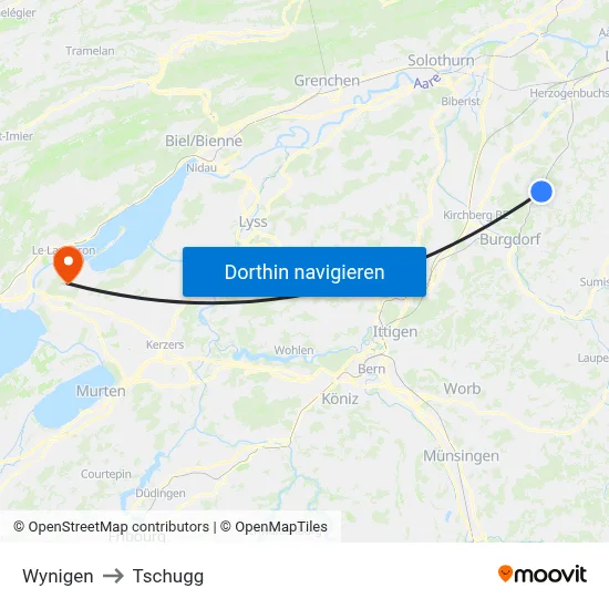 Wynigen to Tschugg map