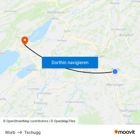 Worb to Tschugg map