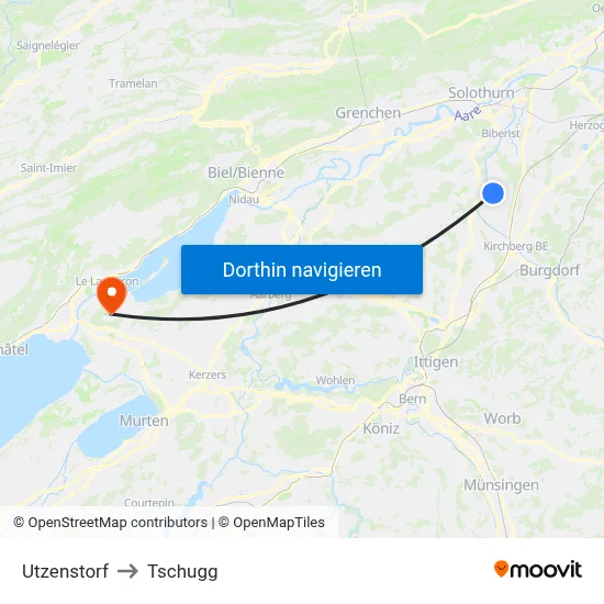 Utzenstorf to Tschugg map