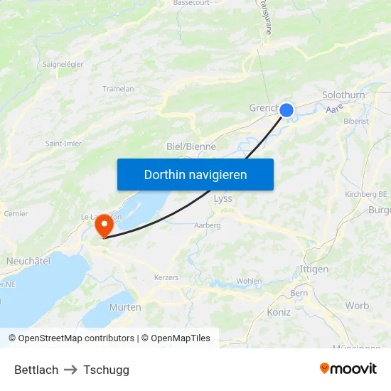 Bettlach to Tschugg map