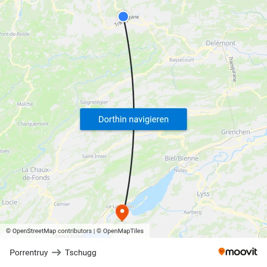Porrentruy to Tschugg map