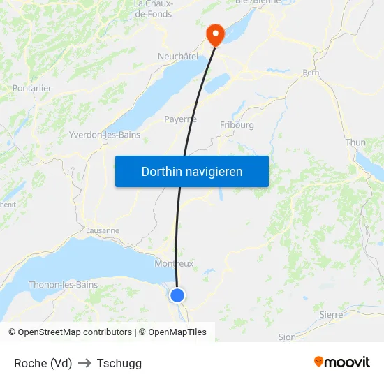 Roche (Vd) to Tschugg map