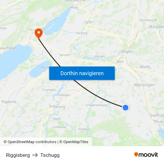 Riggisberg to Tschugg map