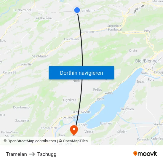 Tramelan to Tschugg map