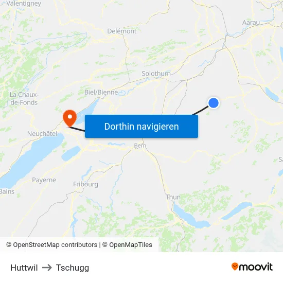 Huttwil to Tschugg map