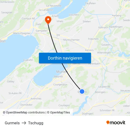 Gurmels to Tschugg map
