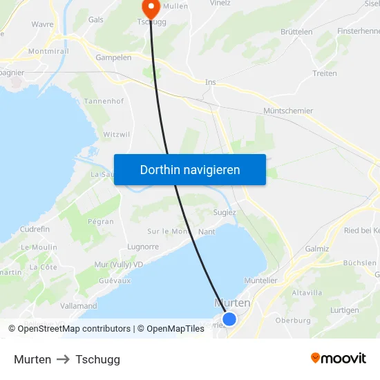 Murten to Tschugg map