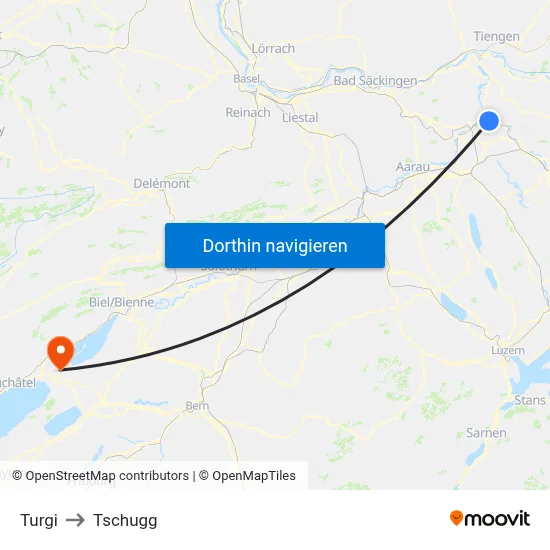 Turgi to Tschugg map