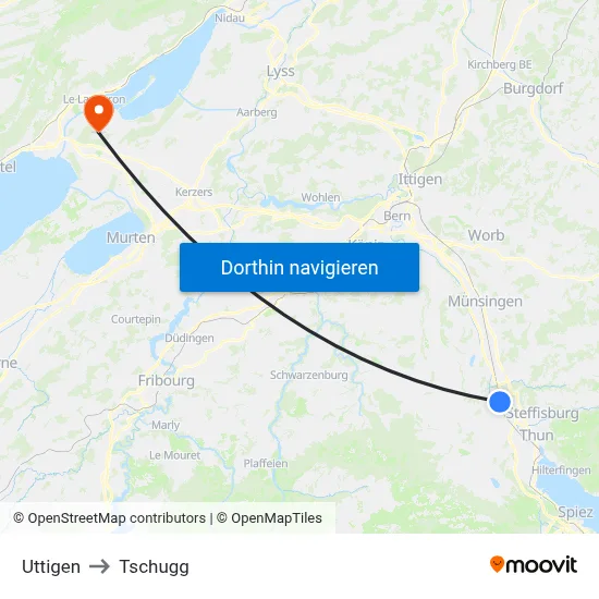 Uttigen to Tschugg map