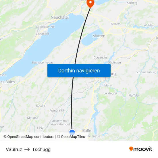 Vaulruz to Tschugg map
