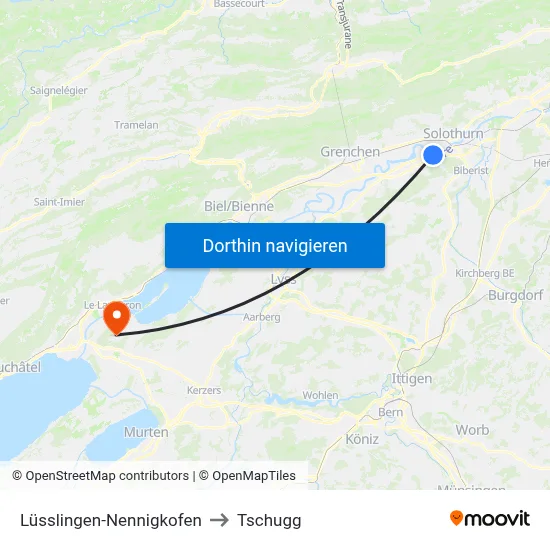 Lüsslingen-Nennigkofen to Tschugg map