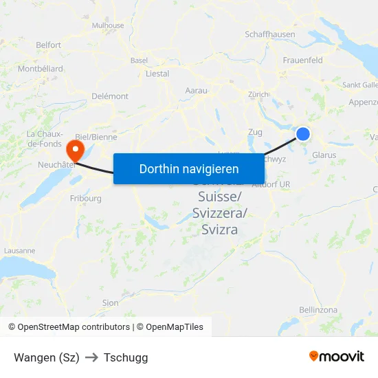 Wangen (Sz) to Tschugg map