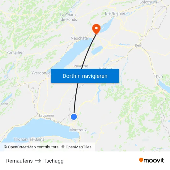 Remaufens to Tschugg map